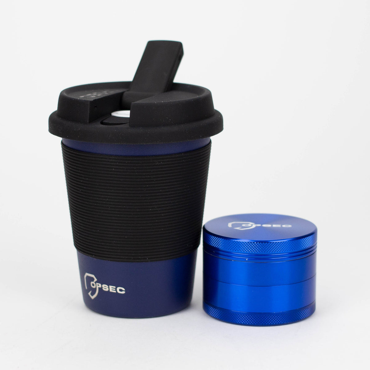 OPSEC Mug Stealth Bubbler Bong & Grinder Bundle in Blue