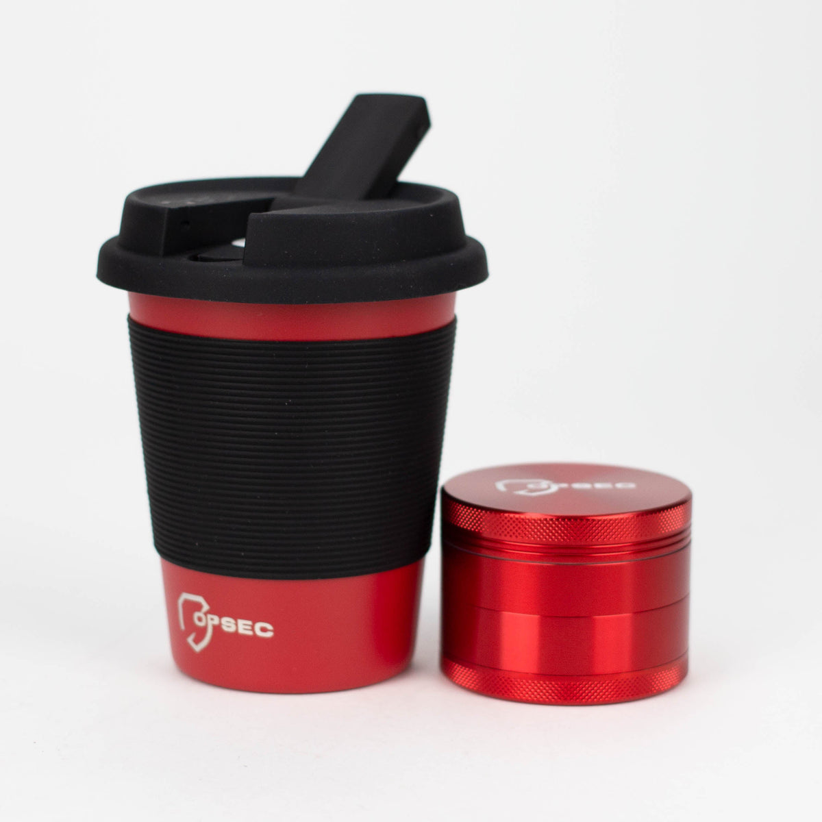 OPSEC Mug Stealth Bubbler Bong & Grinder Bundle in Red