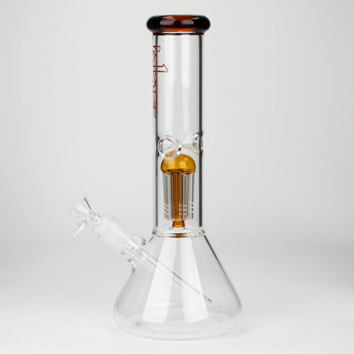 Side View of the yellow PHS Beaker Bong with 8 Arm Tree Percolator