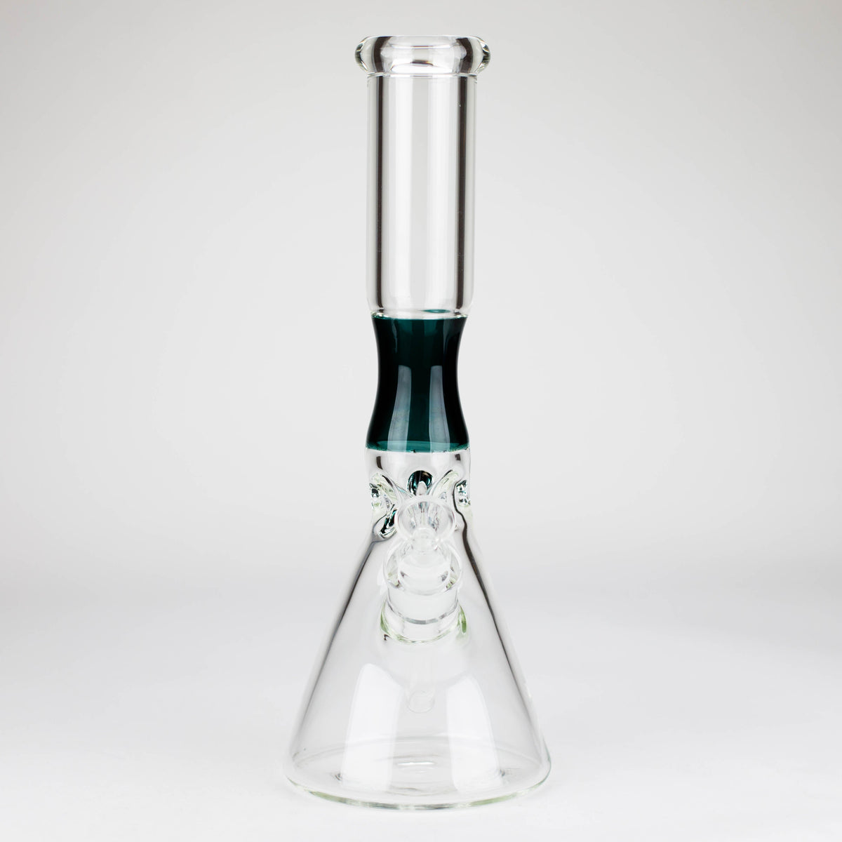 Front View of the Green 14 Inch Pinched Beaker Bong