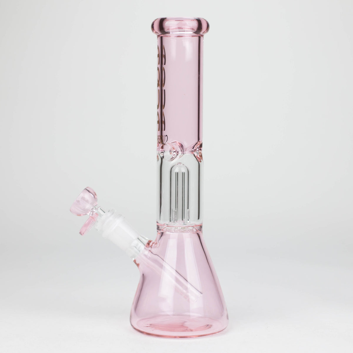 Side View of the Pink Beaker Bong with Percolator From AQUA Glass