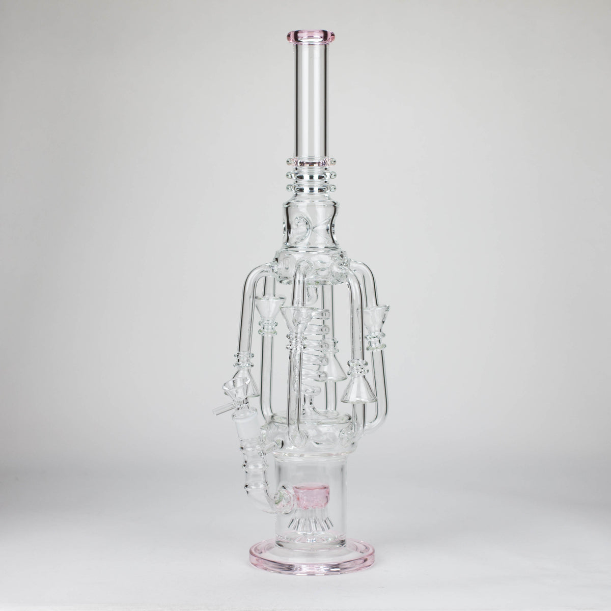 19 Inch Coiled Pink Recycler Bong With Showerhead Perc