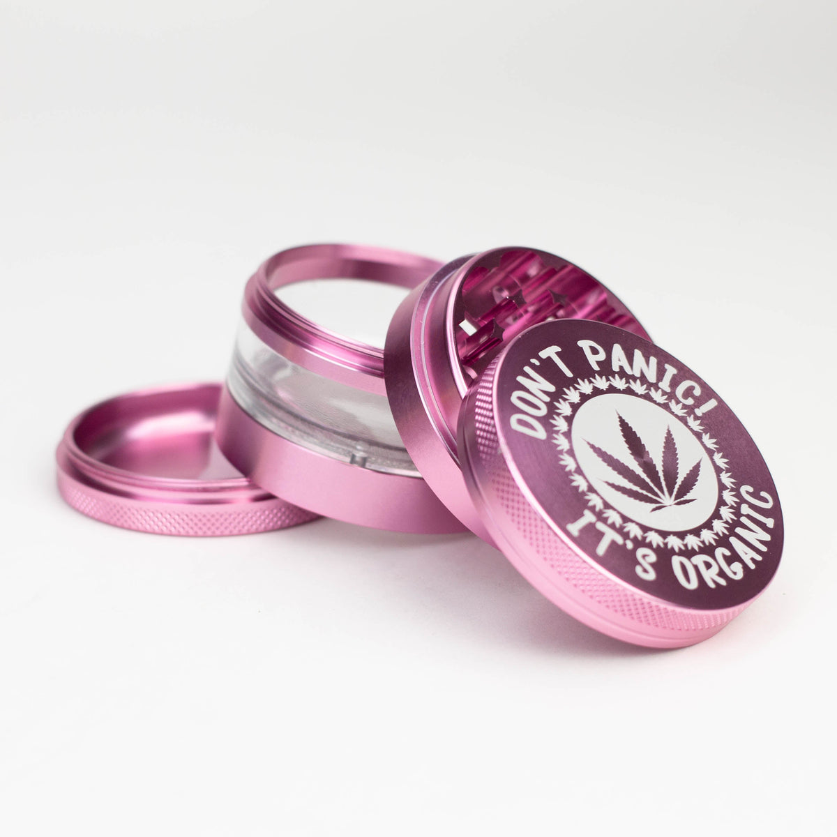 4 part "Don't Panic It's Organic" Metal Weed Grinder in Pink