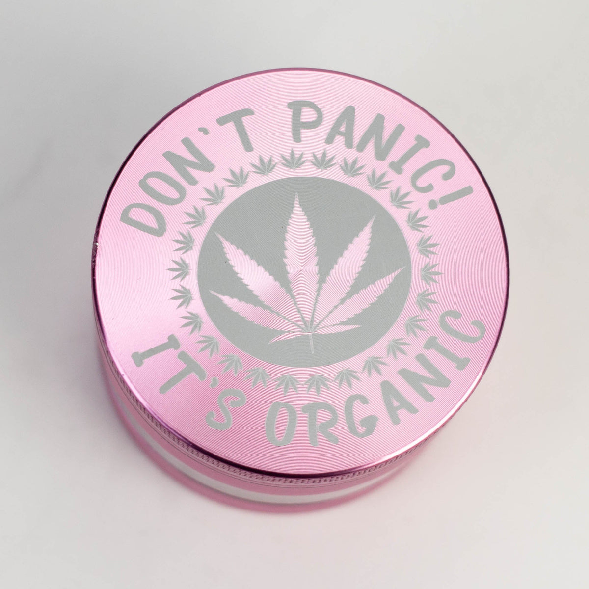 "Don't Panic It's Organic" 63mm Large Pink Weed Grinder