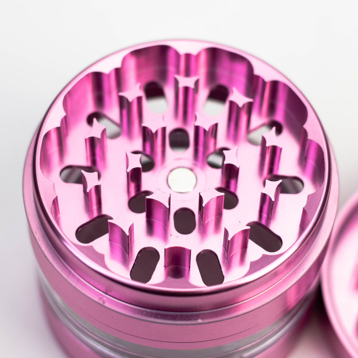 Teeth of the "Don't Panic It's Organic" 63mm Large Metal Pink Weed Grinder