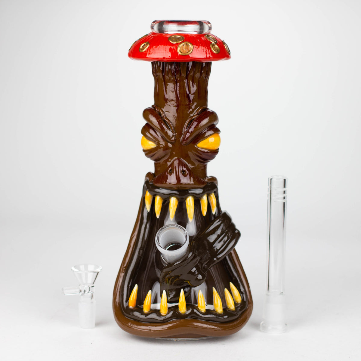 Glass Beaker Bong with Demonic Mushroom Design