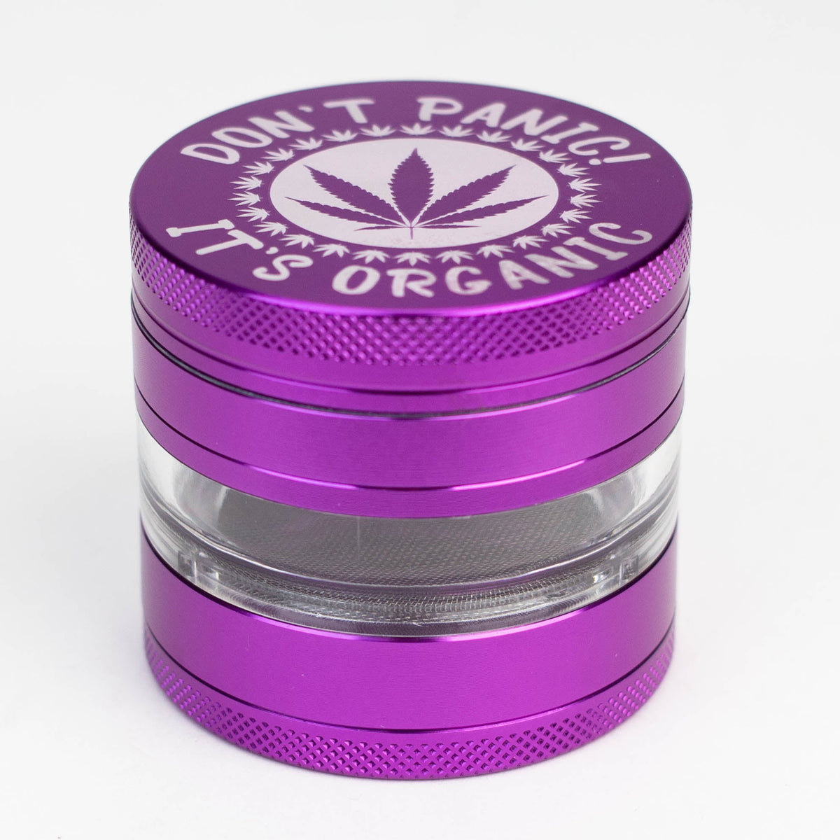 "Don't Panic It's Organic" 63mm Large Metal Purple Grinder For Cannabis