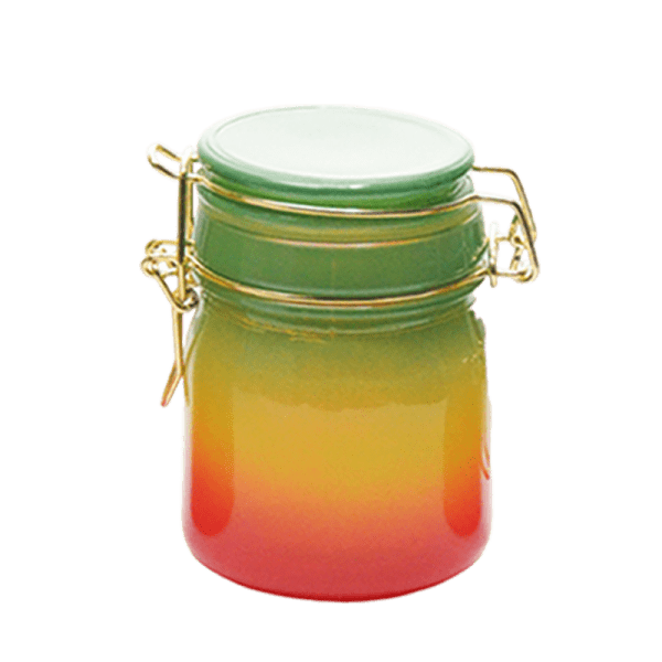 Rainbow Spectrum 150ml glass storage jar with multicolour gradient finish, hinged lid and wire clasp