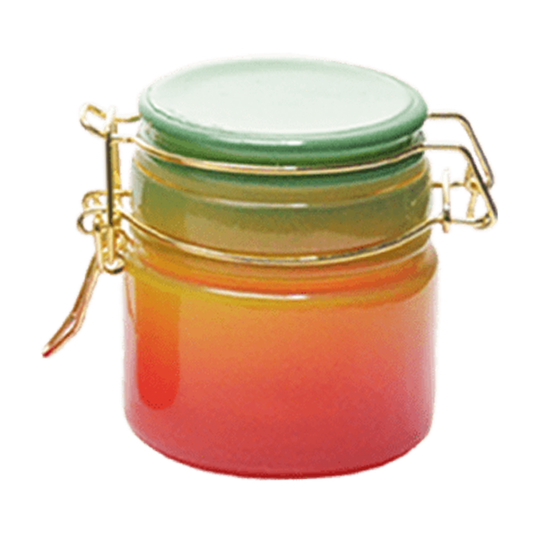 Rainbow Spectrum 90ml glass storage jar with green-to-red gradient finish and closed clasp lid