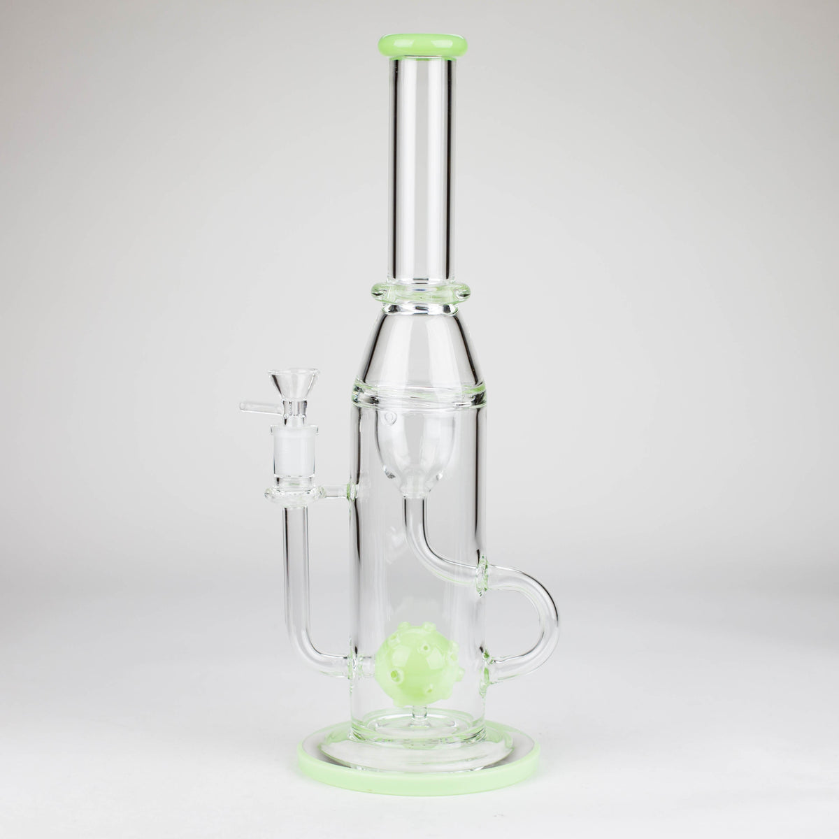 Side View of the Green Recycler Bong With Showerhead Perc And Sphere Diffuser