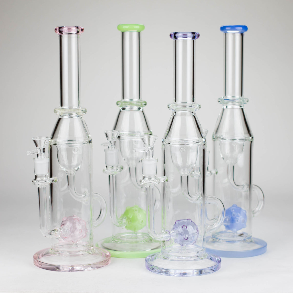 Four 14 Inch Recycler Bongs With Showerhead Percs And Sphere Diffusers