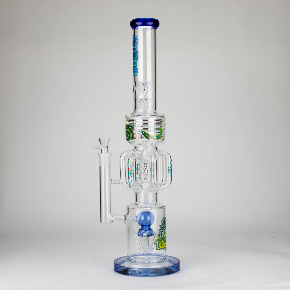 22 Inch Big Dual-Perc Recycler Bong from WENEED Glass in Blue