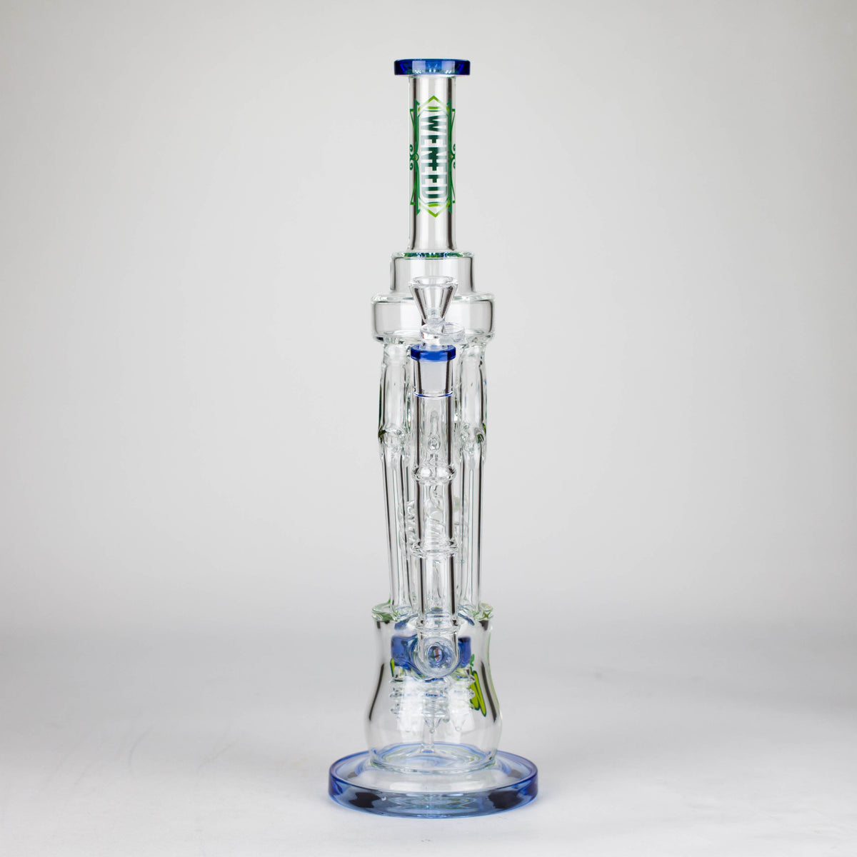 Front View of the 15 Inch Infinity Tower Recycler Perc Bong by WENEED in Blue