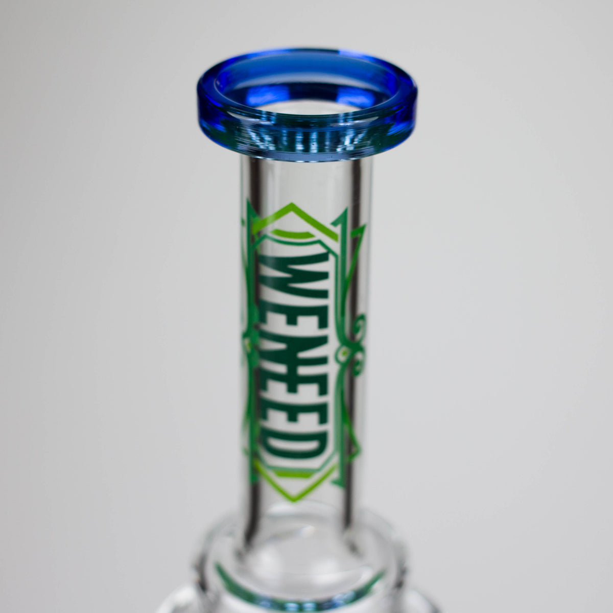 Glass Neck of the 15 Inch Infinity Tower Recycler Perc Bong by WENEED in Blue