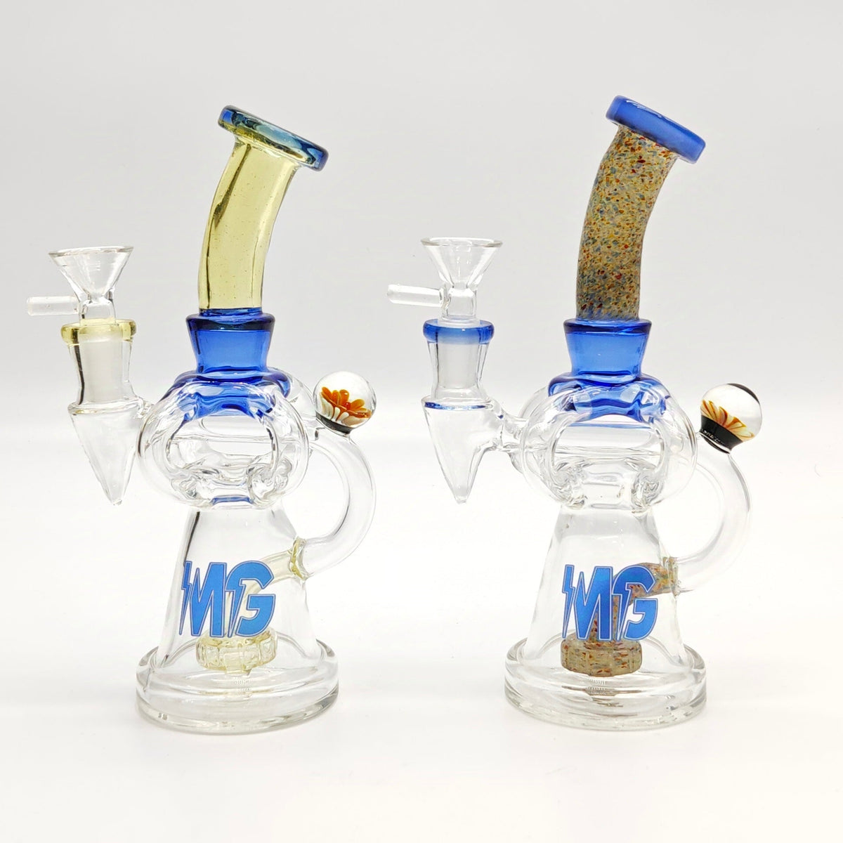 Two 8 Inch Recycler Bongs With Showerhead Perc from WIGWAG glass