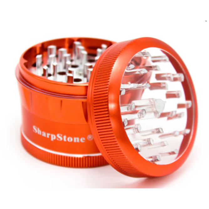 Clear Top 4-Piece Red Metal Grinder from Sharpstone