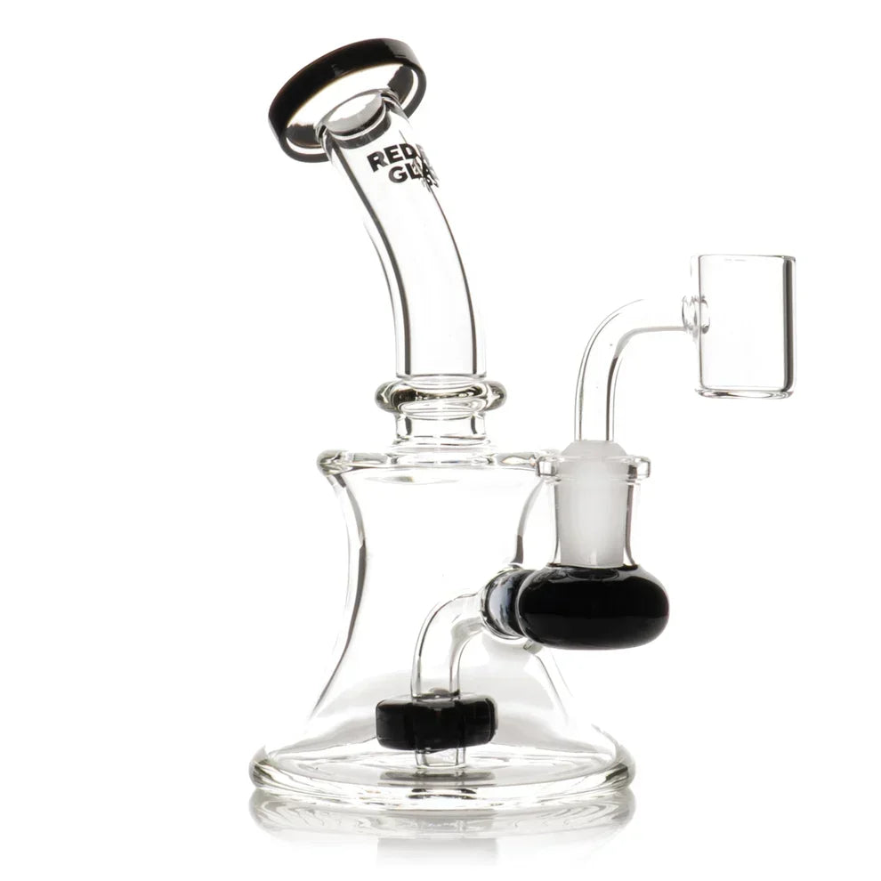 Black Red Eye Glass 5-inch concentrate rig showing its angled mouthpiece, coloured diffuser and banger
