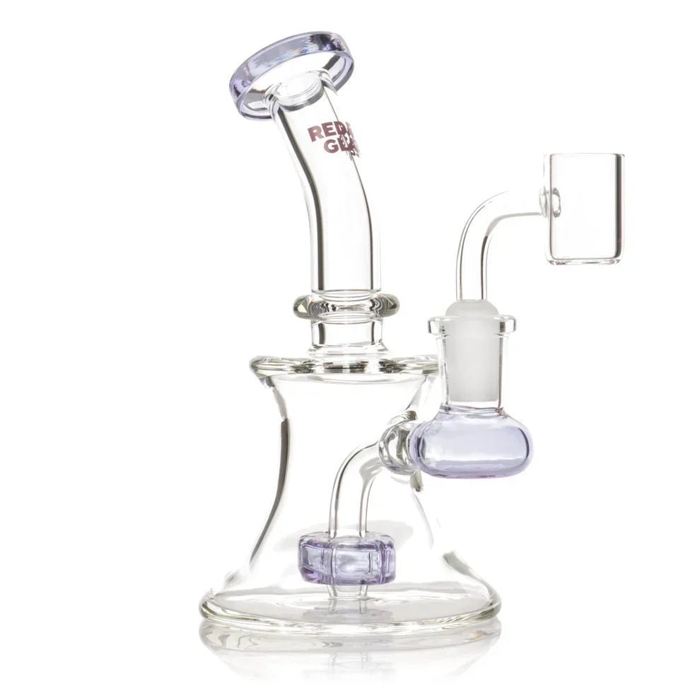 Purple Red Eye Glass 5-inch concentrate rig with pale-purple rim and diffuser accents, pictured with a clear banger