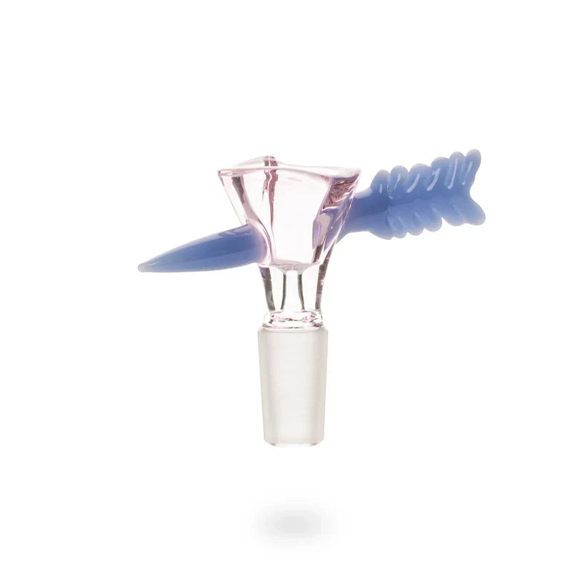 Red Eye Glass pink Cupid's Arrow bowl piece with translucent pink bowl, clear 14mm joint and Cupid lettering