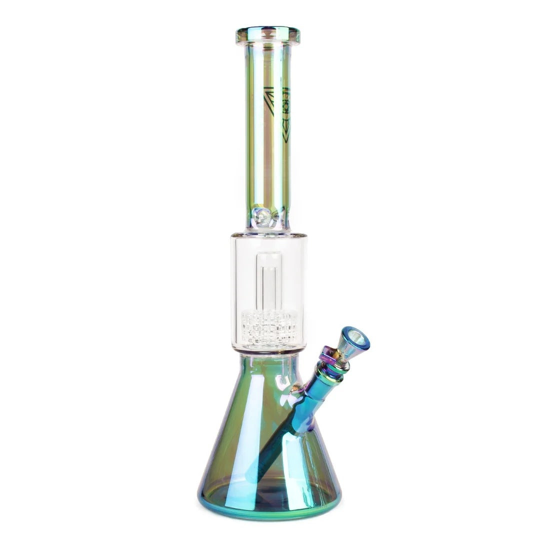 Iridescent green Red Eye Tek 16-inch Terminator Dual Chamber water pipe with matrix percolator