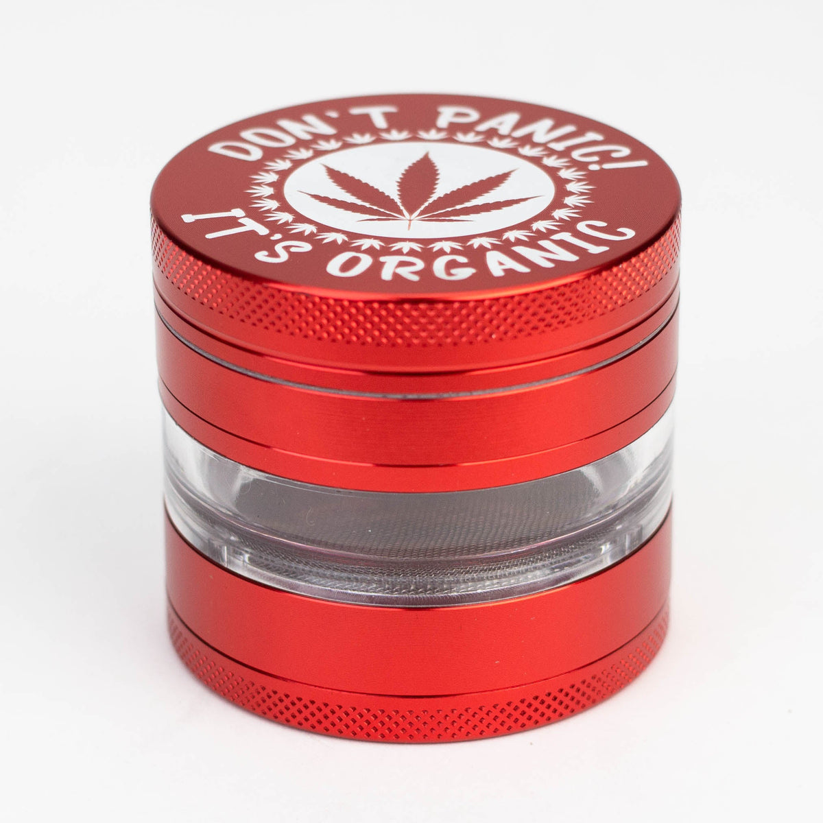 "Don't Panic It's Organic" 63mm Large Metal Red Weed Grinder