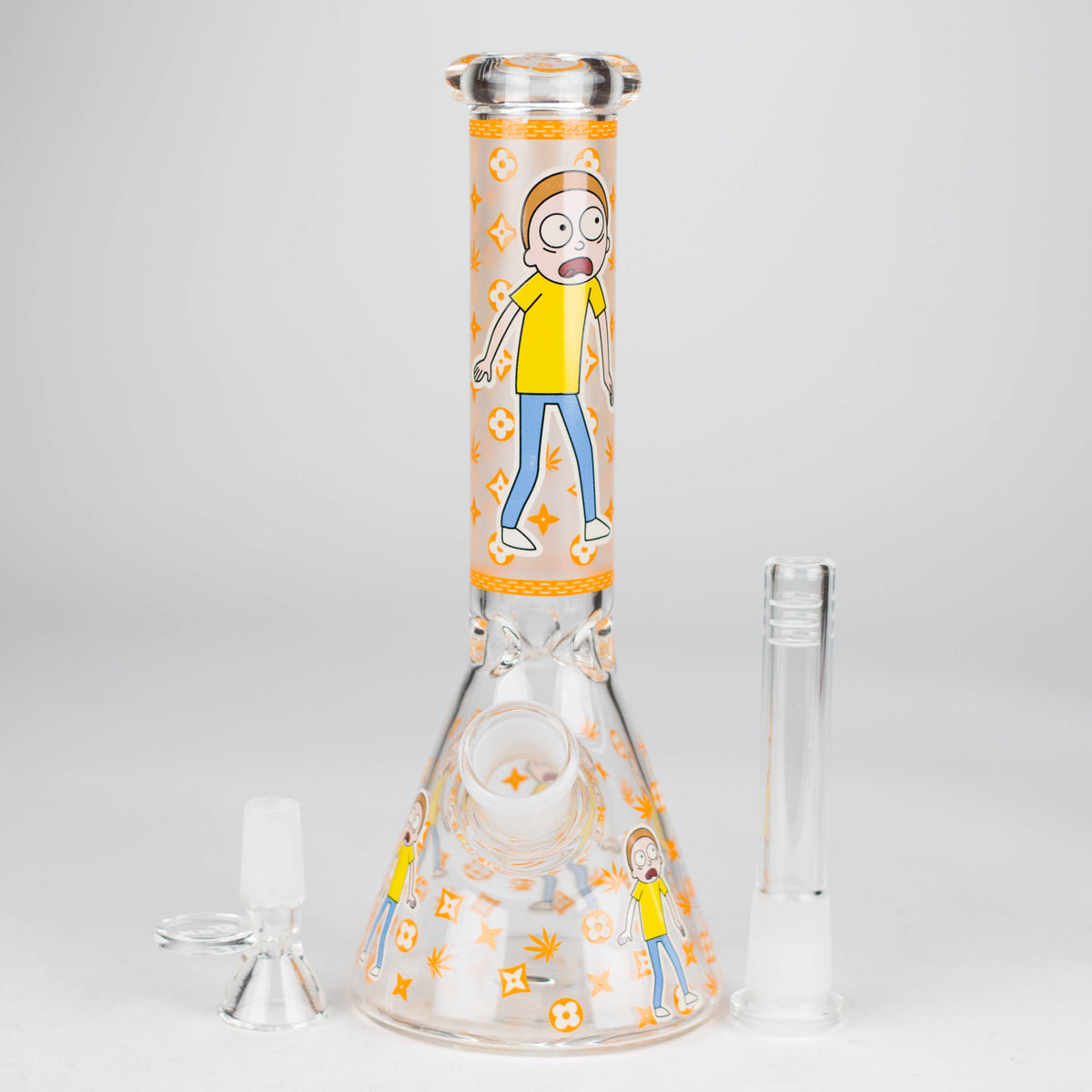 8" Rick And Morty Beaker Bong Glow In The Dark Edition with glass bowl piece and downstem