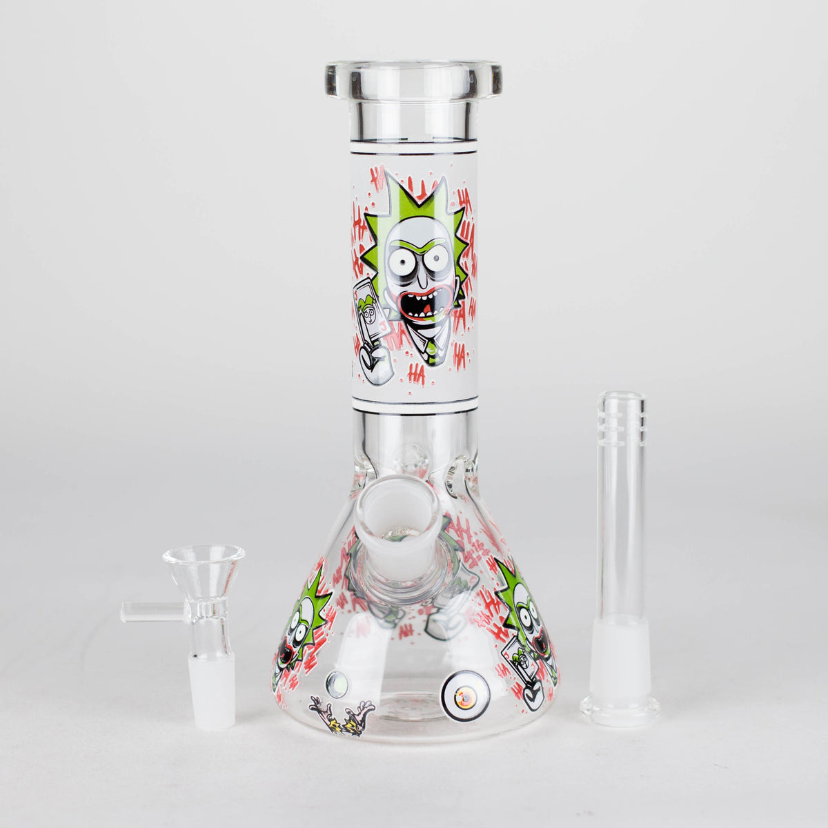 Rick And Morty Clowning Around Beaker Bong with bowl piece and downstem