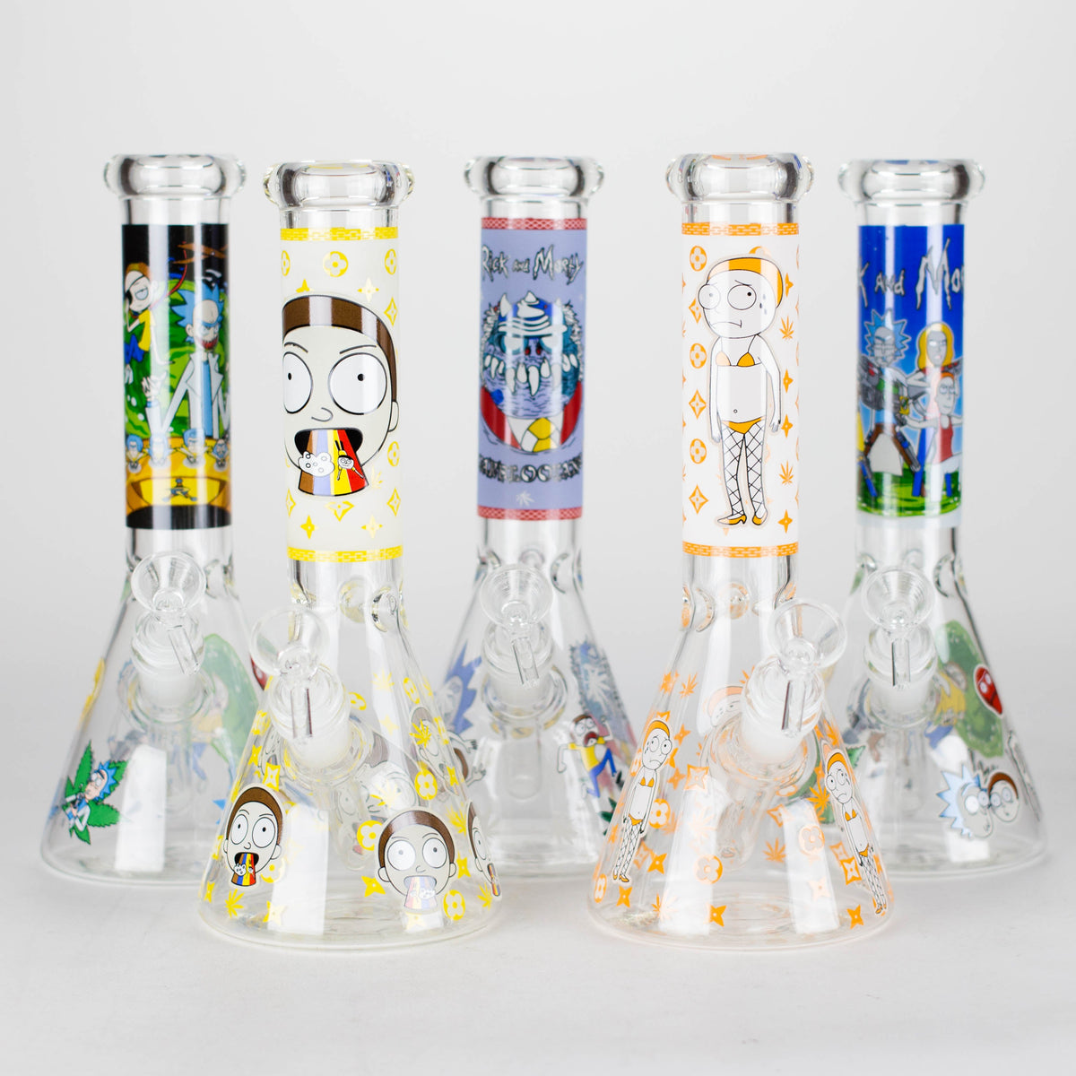 Five 10" Rick And Morty Scientific Beaker Bongs