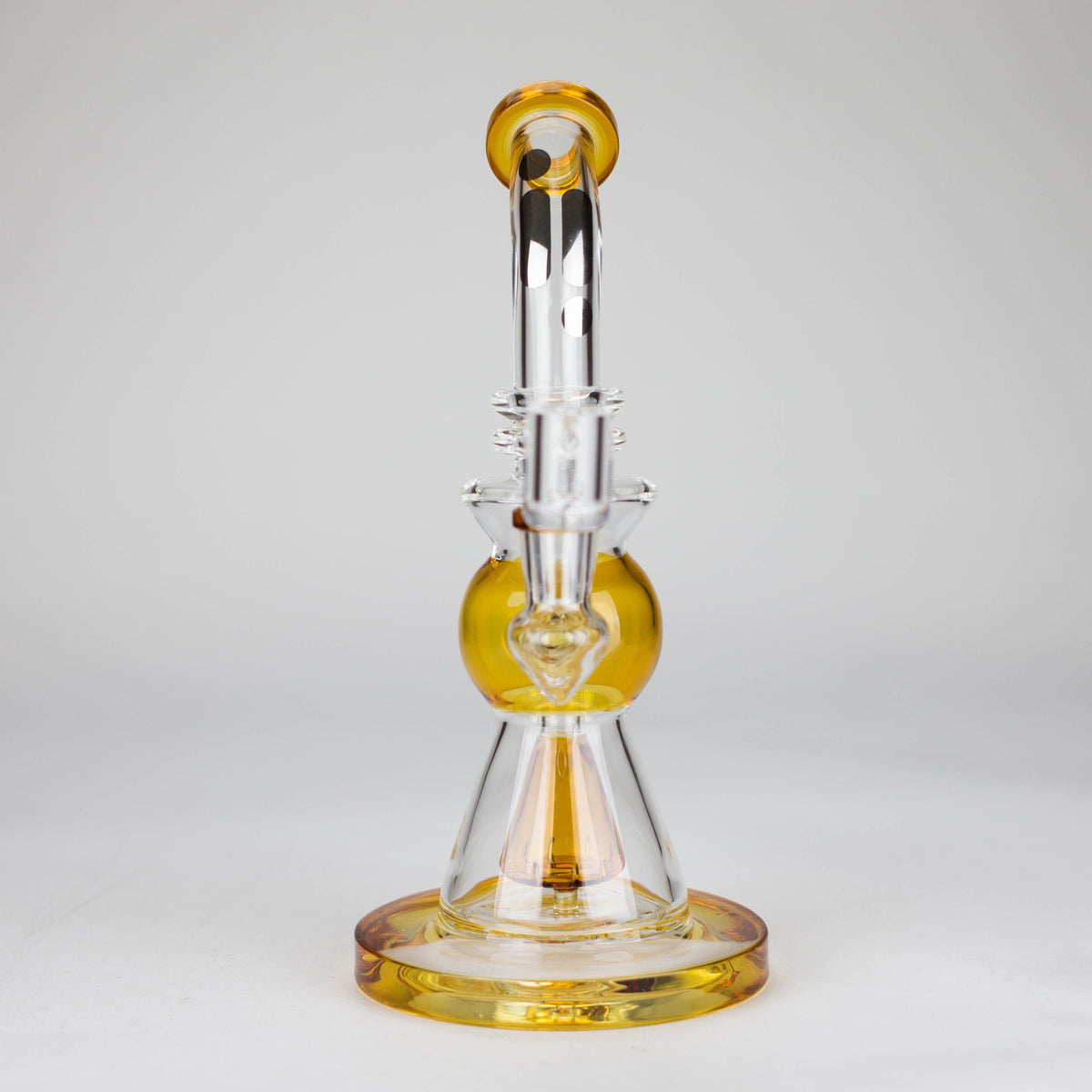 Front View of the Yellow Dab Rig With Showerhead Diffuser from Infyniti Glass