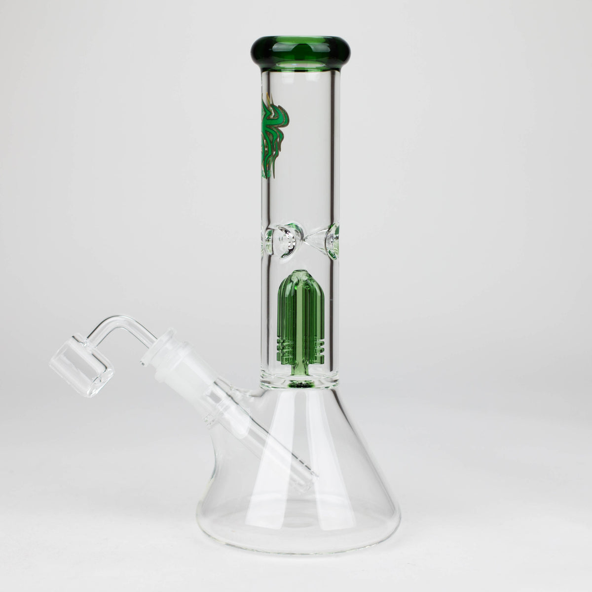 Side View of the 10 Inch Dab Rig With Tree Arm Perc and quartz banger from XTREME Glass