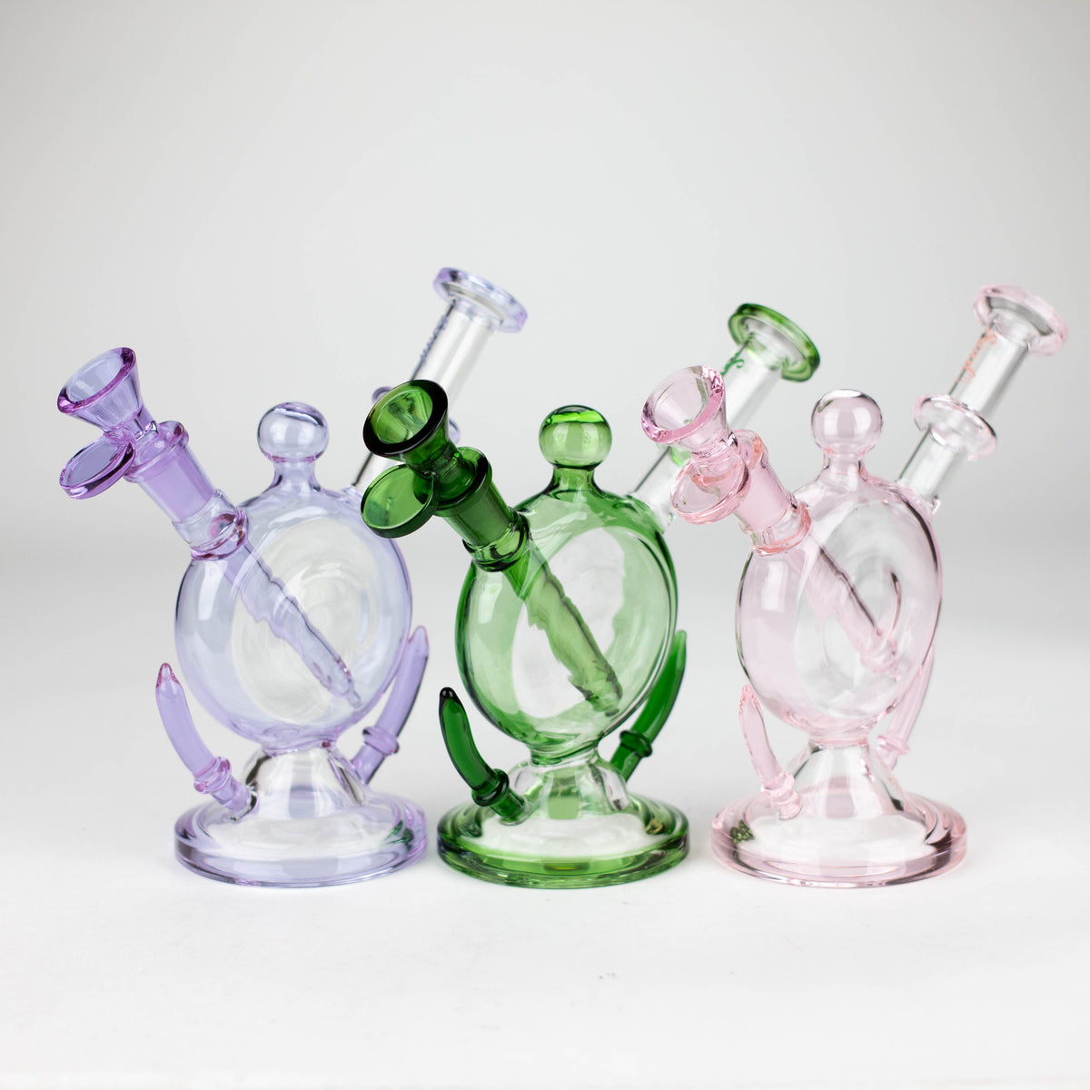 Three 7 Inch Ethereal Glass Bongs from SOUL Glass in different colors