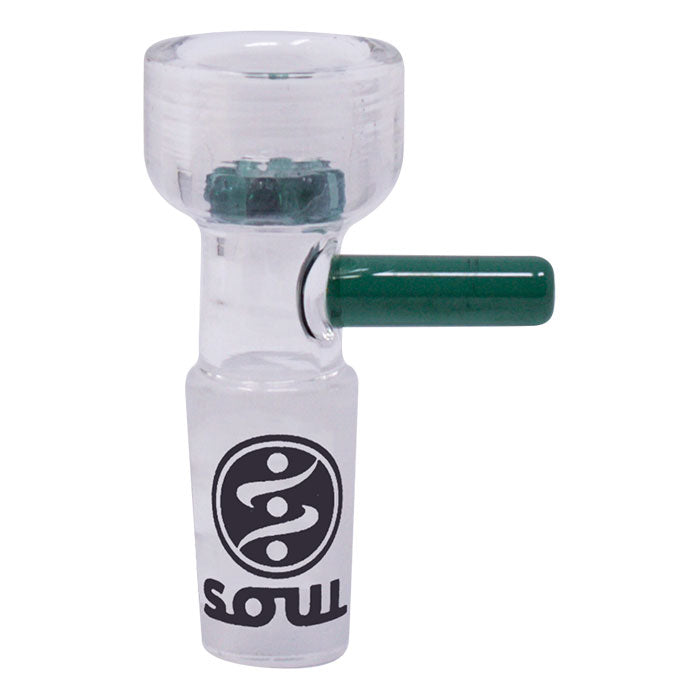 Soul Glass Minimalist Dot 14mm bowl in Lake Green with matching side handle