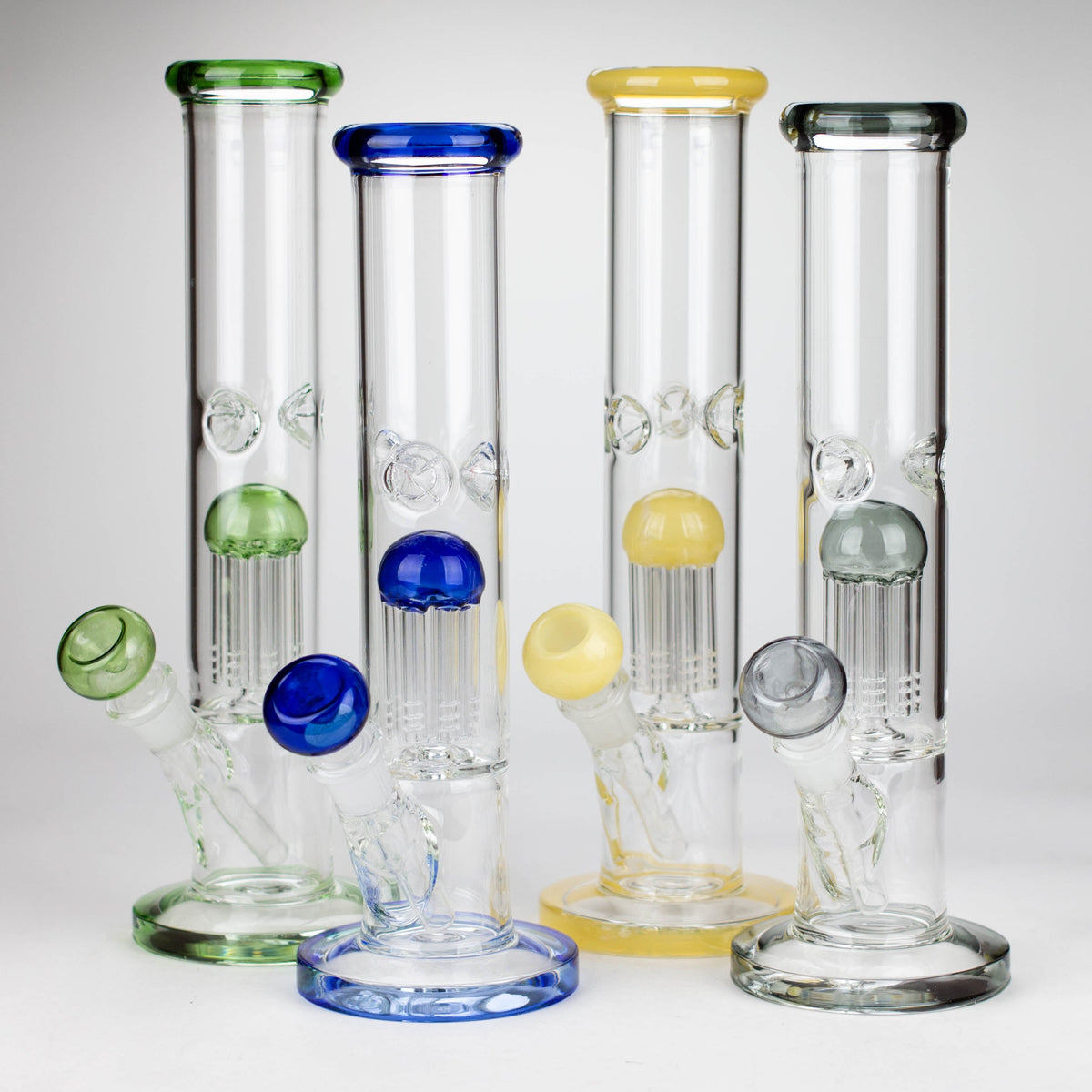 Four 12 Inch Straight Tube Glass Bongs With Tree Percolators