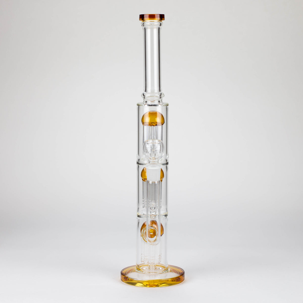 Front View of the 16 Inch Straight Tube Dual Tree Perc Bong With Diffuser in Amber