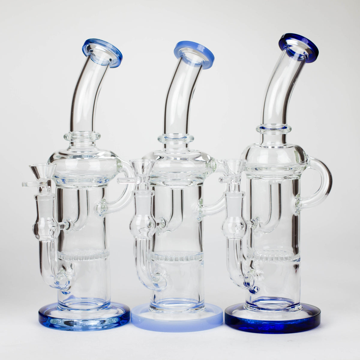 Three 11 Inch Straight Tube Recycler Bongs with Honeycomb Diffusers