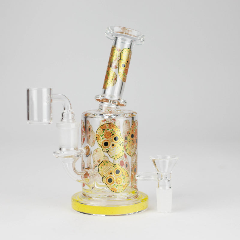 Yellow-trim 7-inch sugar skull rig with included banger and removable glass bowl