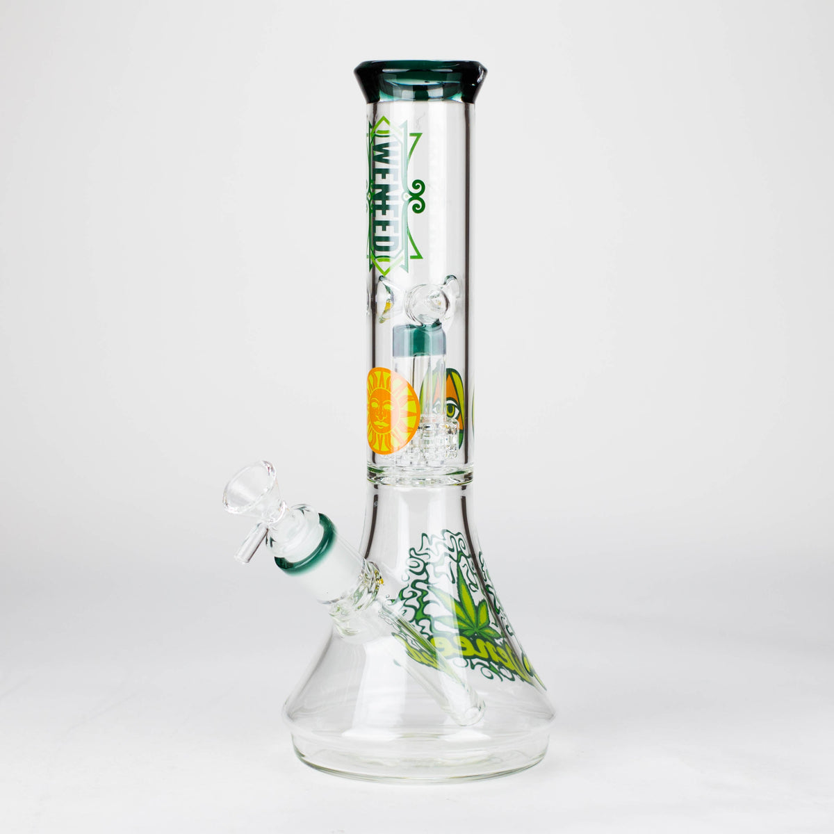 11 inch Helios Beaker Bong With Showerhead Perc from WENEED Glass in Teal