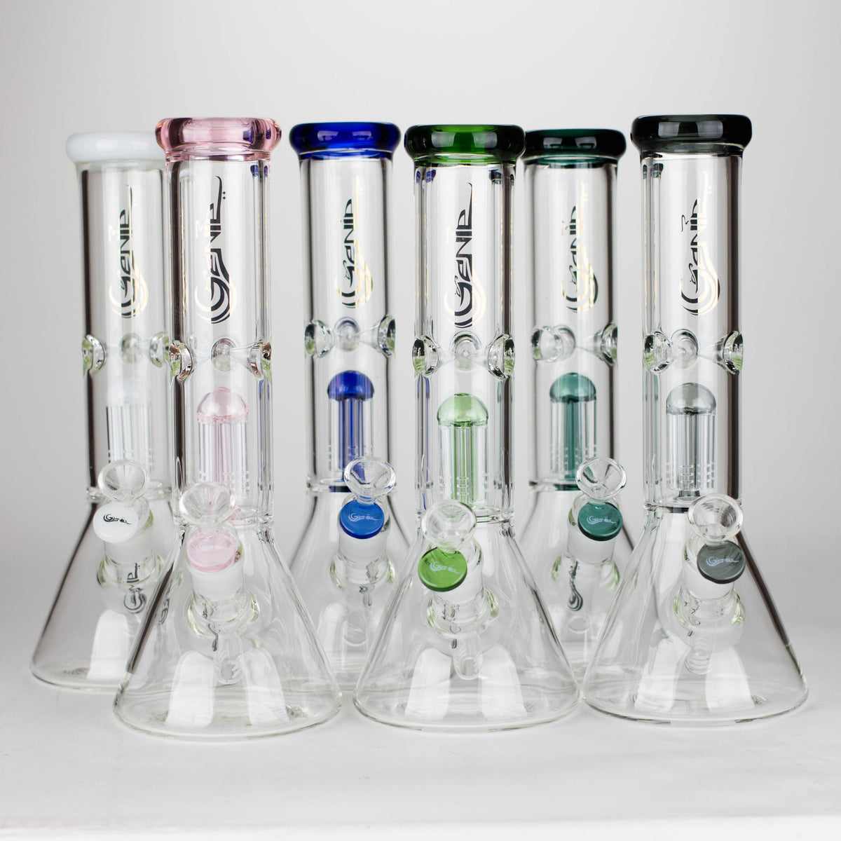 Six 12" Tree Perc Beaker Bongs by GENIE Glass