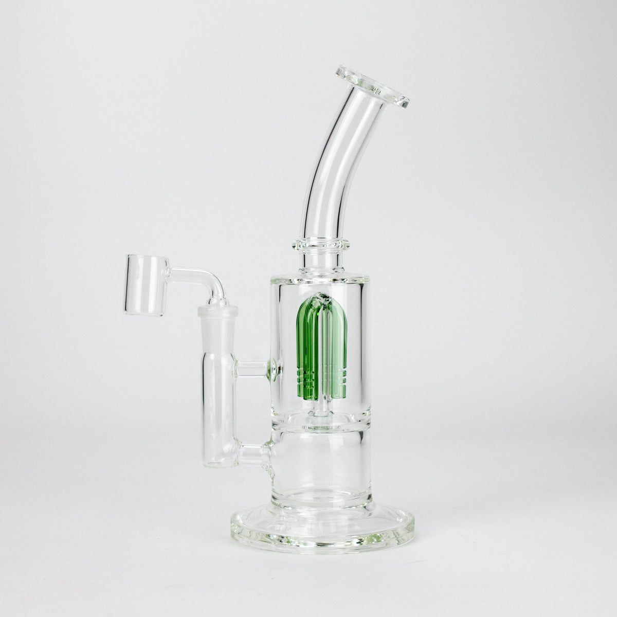 Angled view of the Milk White and Green Triangle rigs showing curved necks and round bases