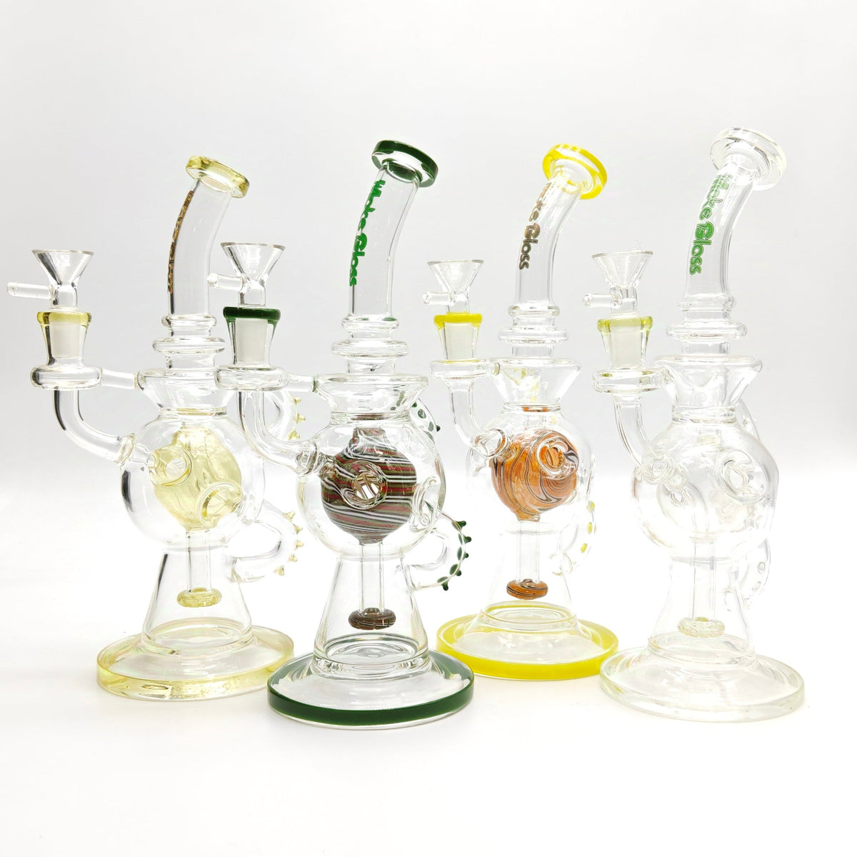 Four 10 Inch Wig-Wag Recycler Bongs With Circ Percolators