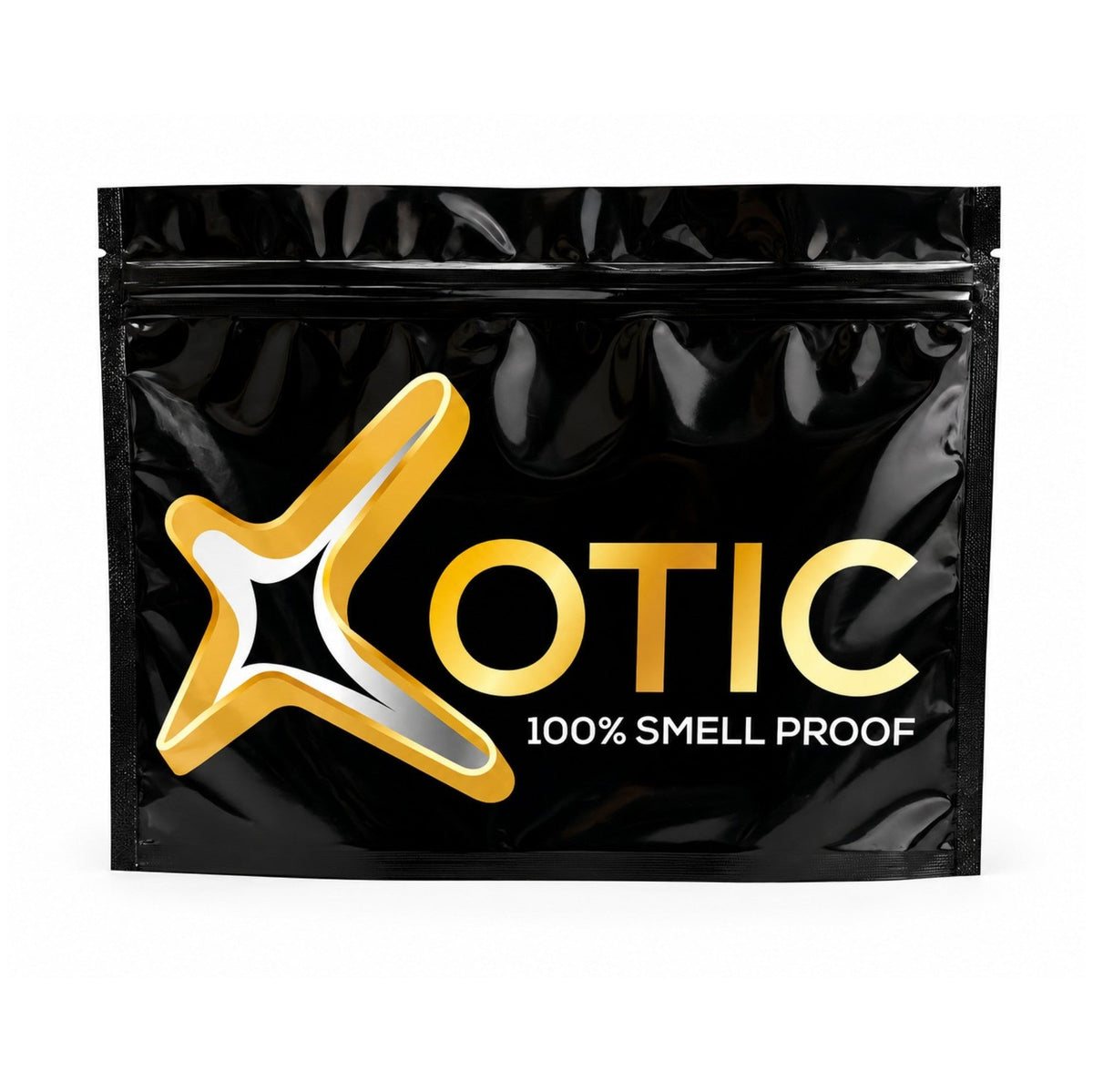 Medium Xotic black storage bag with gold logo and closed zip seal, supplied in packs of 20