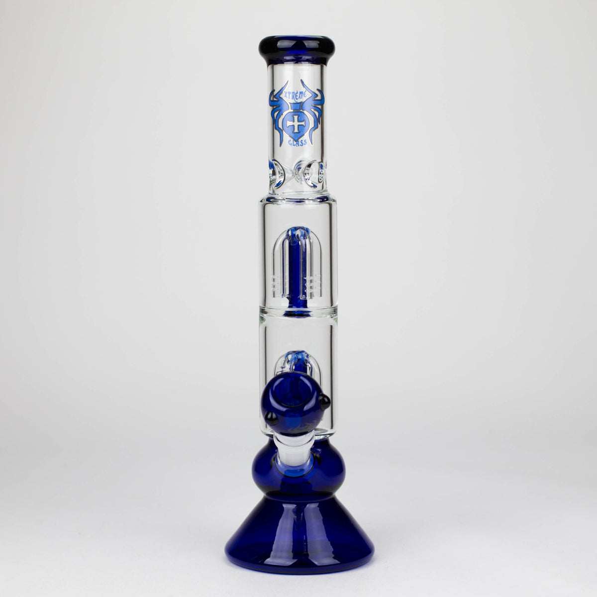 Front View of the Dual Tree-Arm Perc Bong by XTREME Glass in 13 Inches