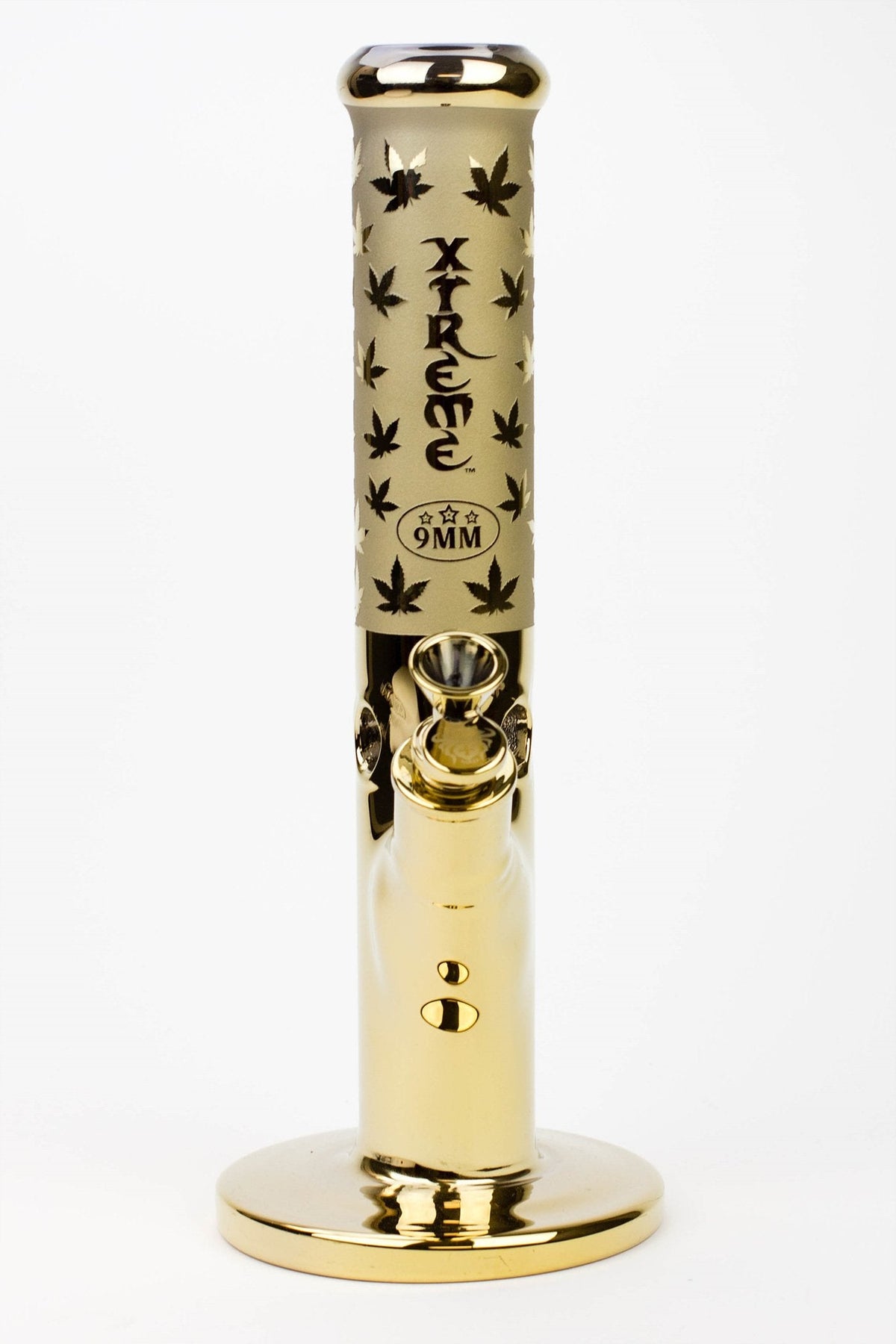 Front View of the XTREME 13 Inch Goldplated Straight Tube Bong