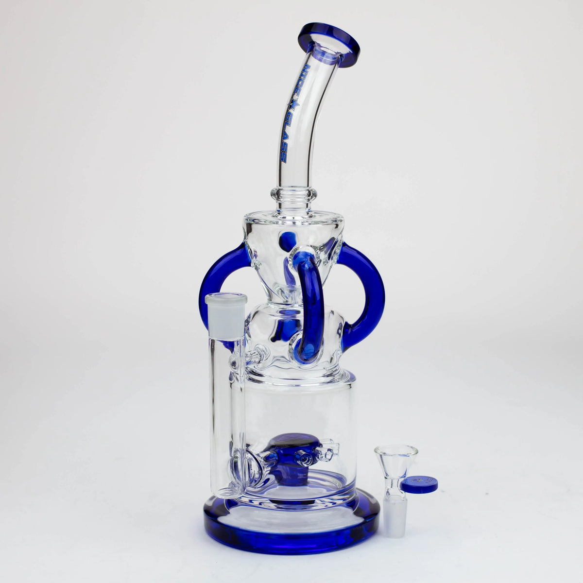 Nice Glass 11 inch Sprocket 4-Arm Perc Recycler Bong Full View With Herb Bowl Piece