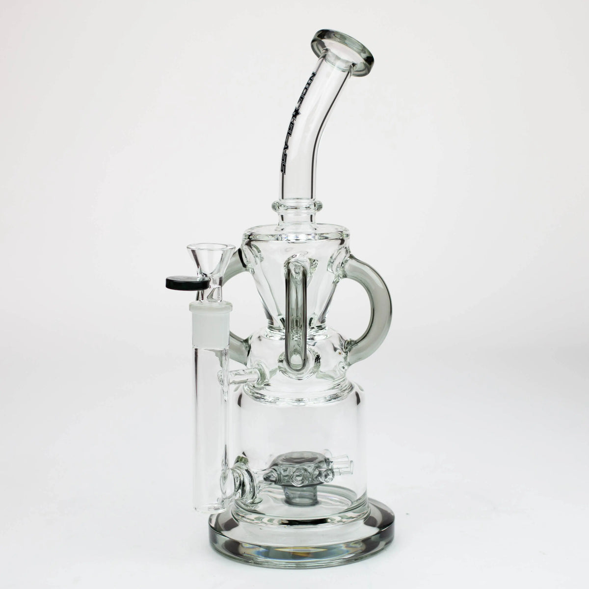 Nice Glass 11 inch Sprocket 4-Arm Gray Perc Recycler Bong