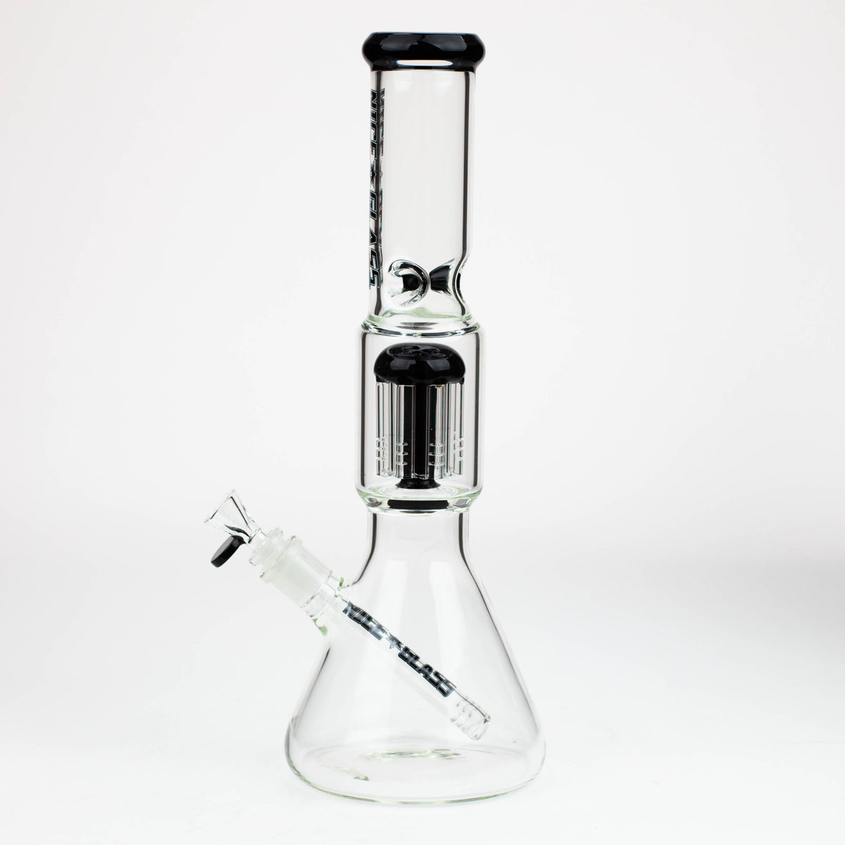 Nice Glass 16 inch Black 8-Arm Tree Perc Beaker Bong Side View