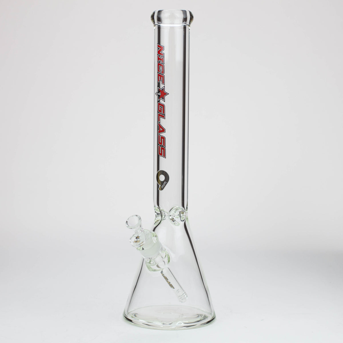 Red 18-Inch Nice Glass Beaker Bong viewed from angle.