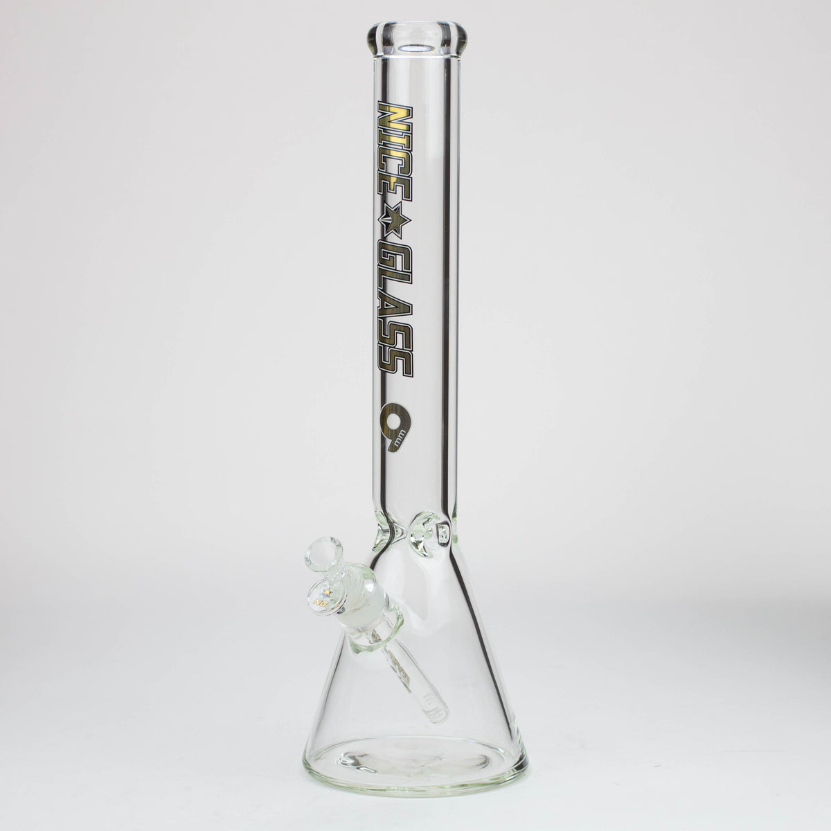 Gold 18-Inch Nice Glass Beaker Bong viewed from angle.