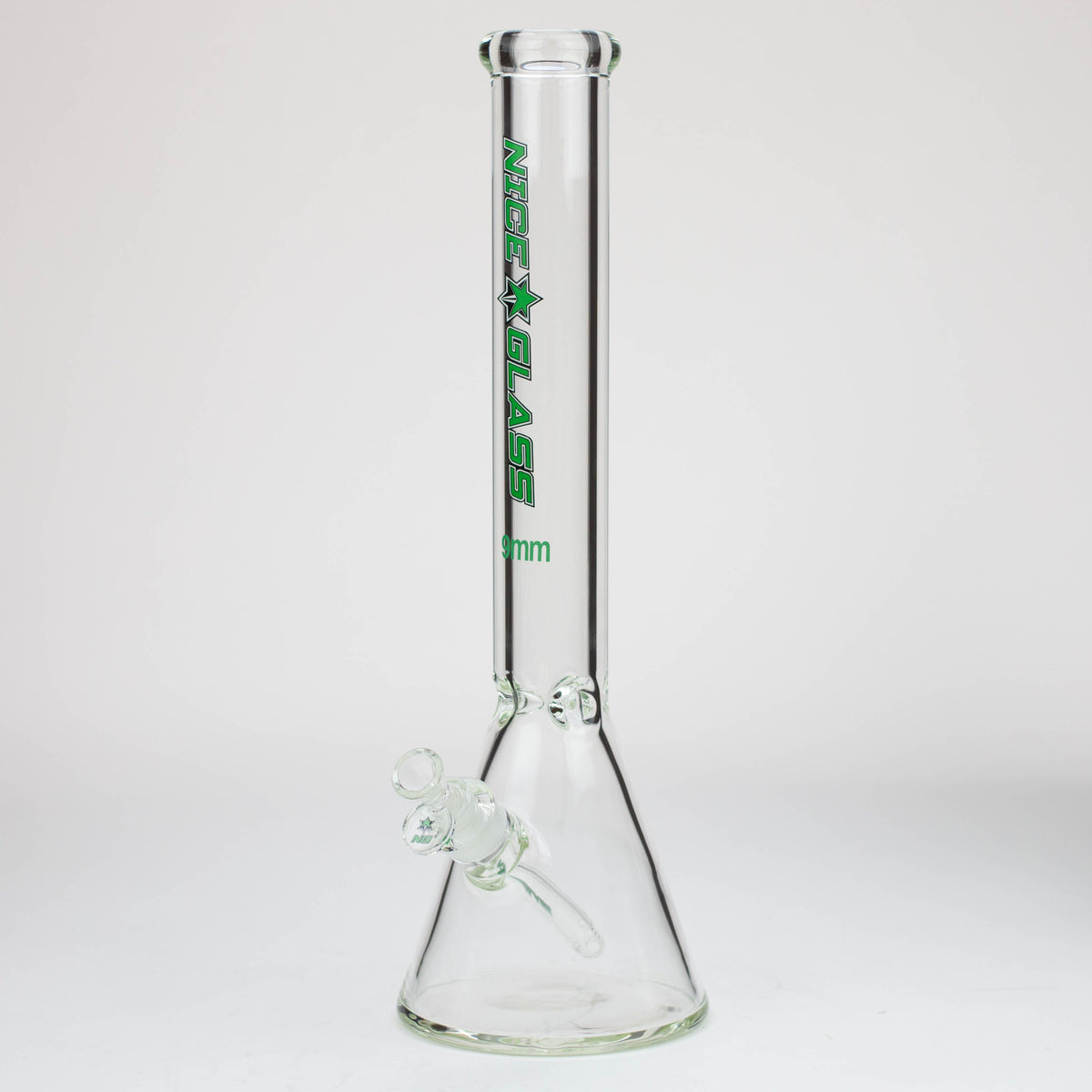 Green 18-Inch Nice Glass Beaker Bong viewed from angle.