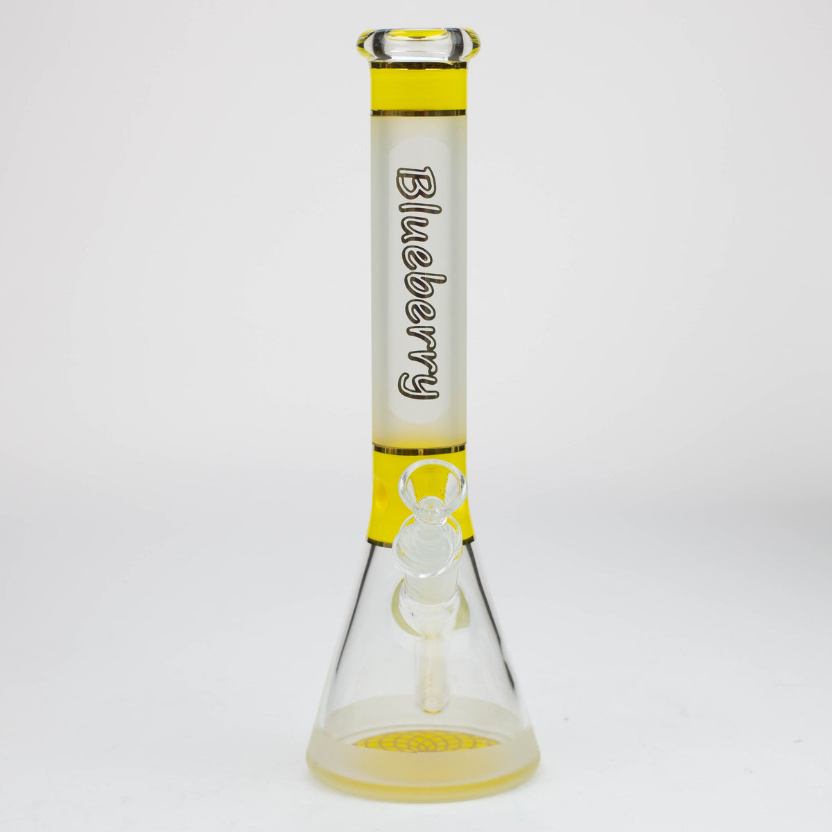 Blueberry 12" Mandala Sandblasted Yellow Beaker Bong Front View